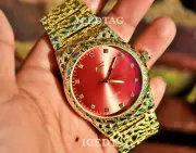 MEN'S HIP HOP RAPPER GOLD PT RED LUXURY DIAL STYLISH NUGGET CLASSIC WATCH