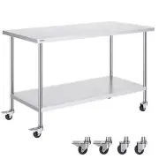 VEVOR Stainless Steel Work Table Commercial Prep Table 30x60 Inch With 4 Casters