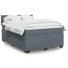 Box Spring Bed Queen Velvet Dark Grey Mattress LED Lights Comfortable 8792
