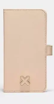 Mimco Hendrix Phone Case iPhone Flip 14 Pro Almond Gold Logo BNWT RRP$129.95 New