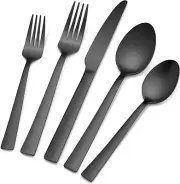 Matte Black Silverware Set of 24 Stainless Steel Utensils Flatware Dinner For 4