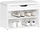 White 2 Tiers Shoe Cabinet Storage Bench with Folding Padded Seat FSR25-W