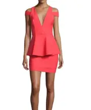 Milly Simona Red V-Neck Peplum Dress Size L