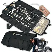 Heavy duty motorcycle tool roll bag - Tools NOT included - Empty small tool bag and roll up wrench organizer tool pouch with elastic loops, pocket MOLLE webbing to wrap tool kit for MC bike ATV UTV