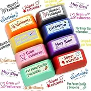 Teacher Stamp Spanish Self Inking Stamps for Classroom Motivational Grading Stamp Set for Kids School Homework Test Reward Supplies 8Pcs