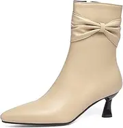 [Smilice] Women's Elegant Pointed Toe Booties Mid Heel Short Boots with Sweet Bows