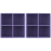 2x 2PK Dexas 9.5cm Silicone Ice Tray XL Cube Maker Freezer Moulder Square Purple