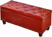 Safety Folding Storage Mass Storage Sofa Stool PU Upholstered Seat for Bedroom Living Room Change Shoe Bench 60x40*43cm Ottomans (Color : Brown) (Red)