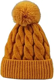 Winter Hat Beanie Hat Womens Winter Beanie Crossed Cap Chunky Cable Knit Pompom Soft Warm Hat Pompom Hat Winter Cap
