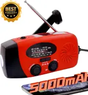 5000mAh Emergency Crank Weather Radio, NOAA/FM/AM, LED Flashlight, Phone Charger