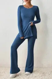 Ribbed long sleeve top & bootcut pants