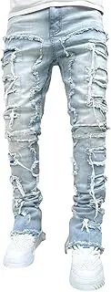 [CosTribe] Men's Stacked Jeans Slim Fit Ripped Jeans Destroyed Straight Denim Pants Harajuku Hip Hop Trouser Streetwear