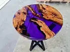 Round Epoxy Resin Coffee Table Live Edge Natural Acacia Wood Cafeteria Furniture