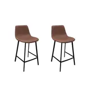 Raimon Furniture Set of 2 Gordon Faux Leather Bar Stool 66cm - Black Metal Legs - Cognac