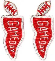 [Emulily] Beaded Gameday Post Earrings Handmade Gameday Flag Earrings College Sport (Red/White), Glass, n