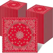200Pcs Red Bandana Paper Napkins - Western Cowboy Theme Disposable Paisley Print Napkins for Birthday Parties, Weddings, Family Reunions (6.5x6.5 Inch)