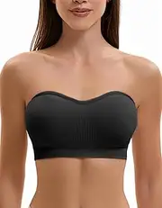 [Ailixcozy] Strapless Bras for Women-Push-Up Non-Slip Bandeau Bra,Seamless Wirefree Padded Tube Top Convertible Straps Bralette