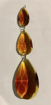 BEAUTIFUL AMBER LUCITE? TRIPLE CRYSTAL CHANDELIER PIECE. #209