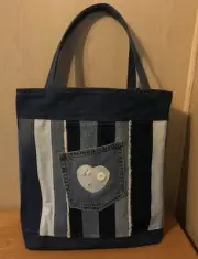 Handmade Bag Patchwork Denim Tote Bag Grocery Scrap Upcycled Jeans