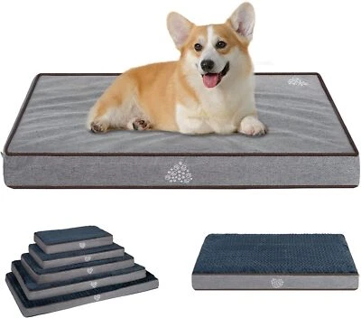 VANKEAN Dog Bed Soft Crate Pad Mat Reversible Cool & Medium, Gray/Dark Blue