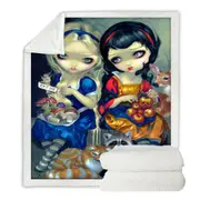 Funny Fantasy Art Alice and Snow White Throw Blanket