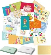 24 Pack Unique Gold Foil Birthday Cards with Envelopes & Stickers，4x6 Inches Blank Happy Birthday Cards Assortment in Bulk for Family, Kids, Friends, Work & Office Celebrations.