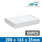50x Mailing Box 200 x 165 x 35mm Diecut White Cardboard Shipping Carton
