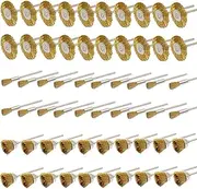 PHYHOO Brass Wire Brushes Cup Wheels Polish Cleaning Brush Kit Polishing Attachment Die Grinder Rotary Tools Accessories 3 MM Mandrel 60 Pieces