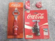 VINTAGE LOT OF 3 COCA-COLA MEMORABILIA (2 KEYCHAINS, BOTTLE/CAN OPENER COMBO)