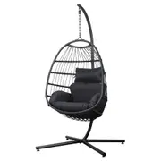 Egg Swing Chair Hammock Outdoor Furniture Hanging Wicker Seat - Black