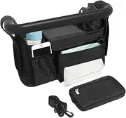 Janety Pram Organiser with Insulated Cup Holder, Pram Bag with Shoulder Strap, Buggy Organiser with Large Capacity, Suitable for All Pram Models, Black