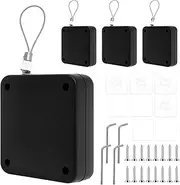MABCIRY 4 PCS Automatic Door Closer, No Drilling Sliding Glass Door Closer with 1.2 M Drawstring and Screw, Auto Shower Curtain Opener for Home Bathroom Bedroom(Black)