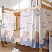HYJHHY Single Loft Bed Curtains Breathable Woven Fabric Bunk Bed Curtains Blackout Privacy Curtains for Bed Dustproof Dormitory Children's Room(Curtain*3+top,1.35M_Bear C)