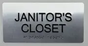 Janitors Closet Sign Silver-Tactile Touch Braille Sign (Aluminum)-REF24-1027