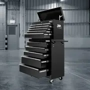 GGP 14 Drawer Tool Box Cabinet Chest Mechanic Garage Storage Trolley Black