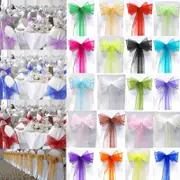 Organza Chair Cover Wide Tulle Bows Ribbon Sash Tie Wedding Party Faint Yellow 50 Pcs