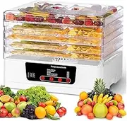 Food Dehydrator, 350W Fruit Vegetable Dryer Machine with 1-72H timer, Adjustable Temperature Control 35-70°C, 360° Hot Air Circulation, 8-Tier Removable Trays, Smart Touch Control, for DIY Snacks