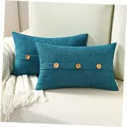 Linen Decorative Throw Pillow Covers 12x20 Inch Set 20" x 12" (Pack of 2) Teal