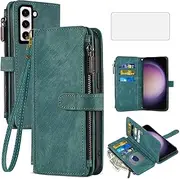 [Asuwish] Phone Case for Samsung Galaxy S23 5G Wallet Cover with Tempered Glass Screen Protector Leather Flip Credit Card Holder Stand Cell Accessories S 23 23S GS23 G5 SM-S911U 6.1 inch Women Men Blue