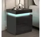 Hommpa Smart LED Nightstand Bedside Table 2 High Gloss Drawers with APP -