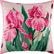 DIY Needlepoint/Tapestry Pillow Kit "Pink Irises" 16x16 in / 40x40 cm