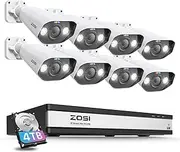 ZOSI 4K 8MP 16CH POE Security Camera System, 8pcs 4K Spotlight IP Bullet Cameras Outdoor, Person Vehicle Detection, 2 Way Audio, Sound&Light Alarm,Night Vision,Pre-Installed Massive 4TB HDD