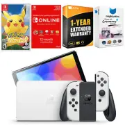 Nintendo Switch White OLED + Pokemon Let's Go, Pikachu! + NSO 1 Year Membership