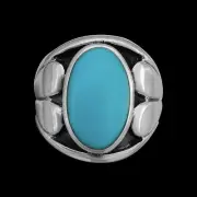 Size 9-925 Sterling Silver Large Oval Turquoise Resin Ring, Curved Split...
