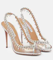 [Aquazzura] Aquazzura Temptation 105 embellished PVC sandals AU 10 silver