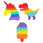 3 Packs Pop It Fidget Multicolor Sensory Toys for Kids 1 Unicorn, 1 Dinosaur, 1 Pineapple