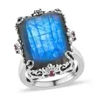 14.25ctw AAA Malagasy Labradorite & Rhodolite Ring Platinum Plate Sterling Siz 9