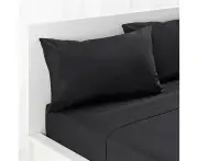 A Pair of 100% Cotton 650TC Sateen Plain Black Pillowcases