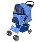 Folding Blue Pet Stroller Travel Carrier Lightweight Compact for Dogs Cats