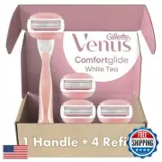 Gillette Venus ComfortGlide White Tea Women's Razor, Handle + 4 Blade Refills